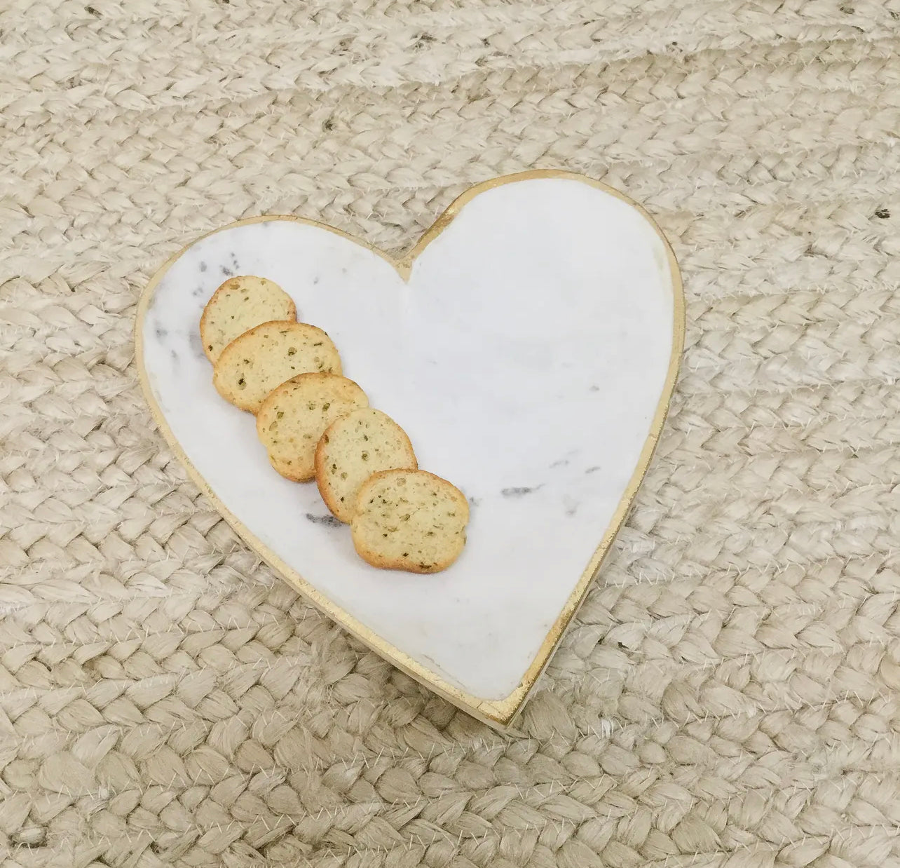 White Marble Heart Tray with Gold Edge - Large