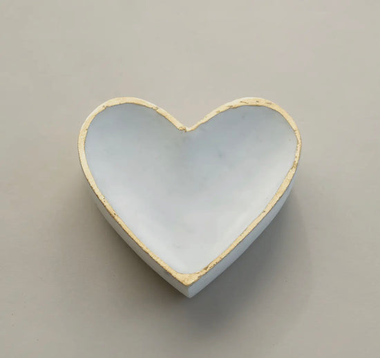 White Marble Heart Tray with Gold Edge Medium