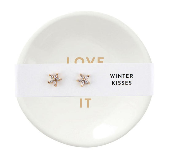 Holiday Stud Earrings & Trinket Tray Sets - Winter Kisses